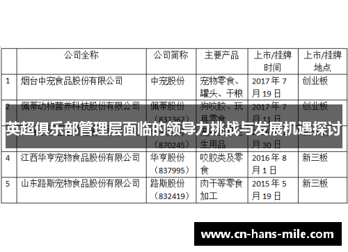 英超俱乐部管理层面临的领导力挑战与发展机遇探讨